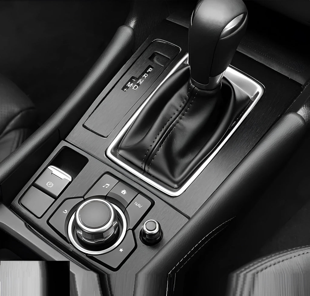 Car interior decorative film sticker kit showing centre console, instrument panel, and trim pieces
