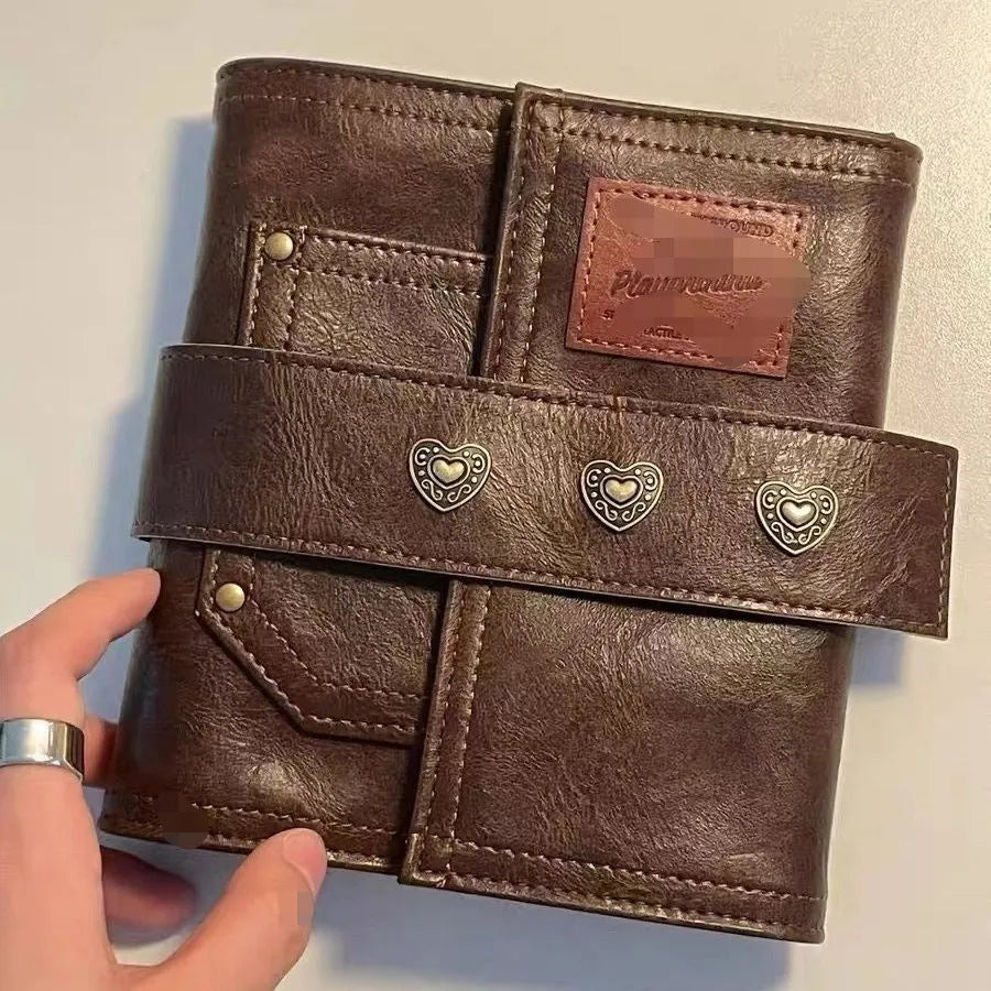 Brown retro leather buckle A7 notebook with loose-leaf binding