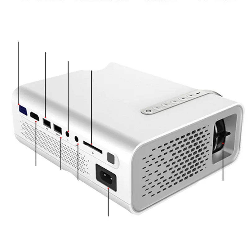 YG530 mini mobile phone projector in black or white colour with wireless same-screen function.