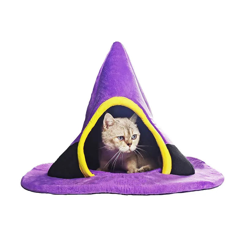 Purple Halloween witch hat-shaped cat nest pet bed measuring 60x46cm