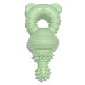 Blue rubber dog chew toy with textured surface and bell inside for teeth cleaning and play