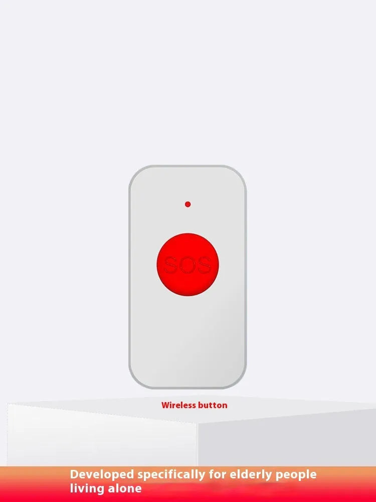 White one-click voice emergency alert device with a buzzer and three remote panic buttons.