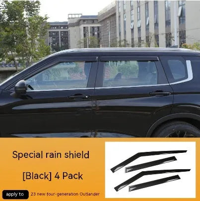 23 New Outlander black warrior style window deflectors 6-piece set installed on vehicle
