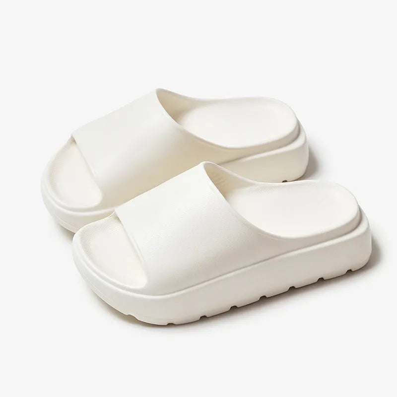Women's thick-soled fish mouth beach slippers in beige with EVA injection moulded construction