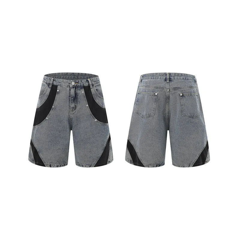 Retro washed denim suit for men with short-sleeve jacket and matching trousers
