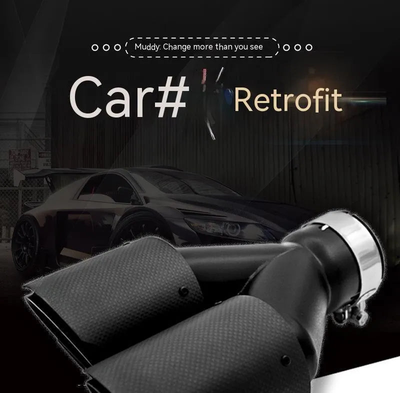 Black carbon fibre dual outlet car exhaust pipe with 250mm sizing for vehicle modification