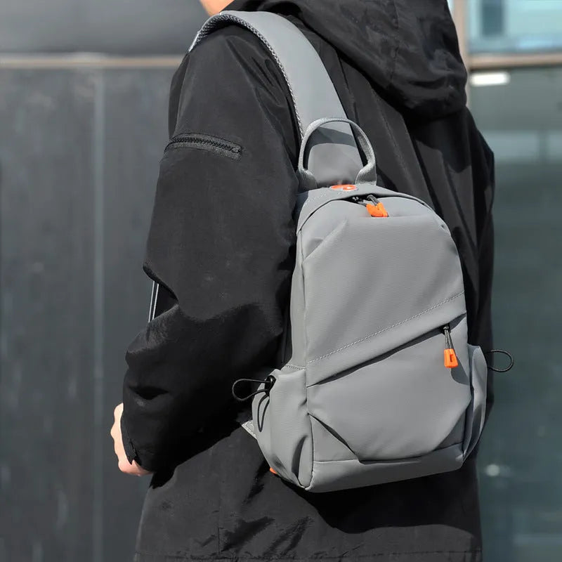 Black and grey mens casual crossbody bag made from waterproof polyester with single shoulder strap