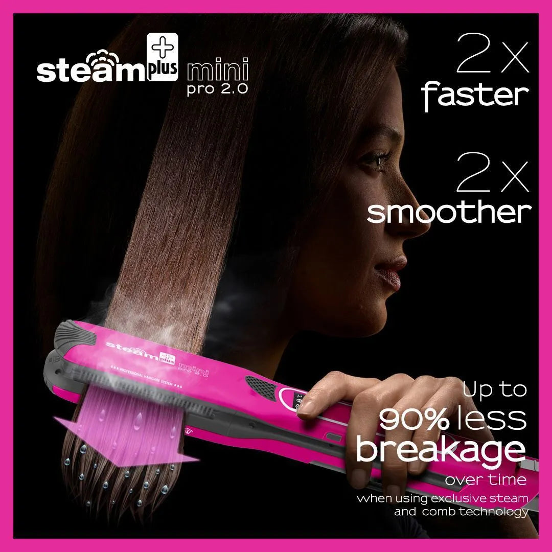 Mini steam hair straightener in champagne colour with European plug