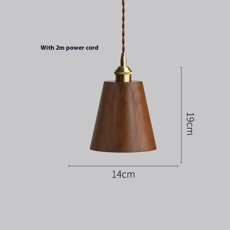 Black walnut single-head droplight chandelier with copper wood art construction.