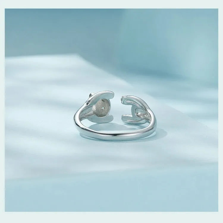 Sterling silver panda open ring bracelet with white gold plating and adjustable opening