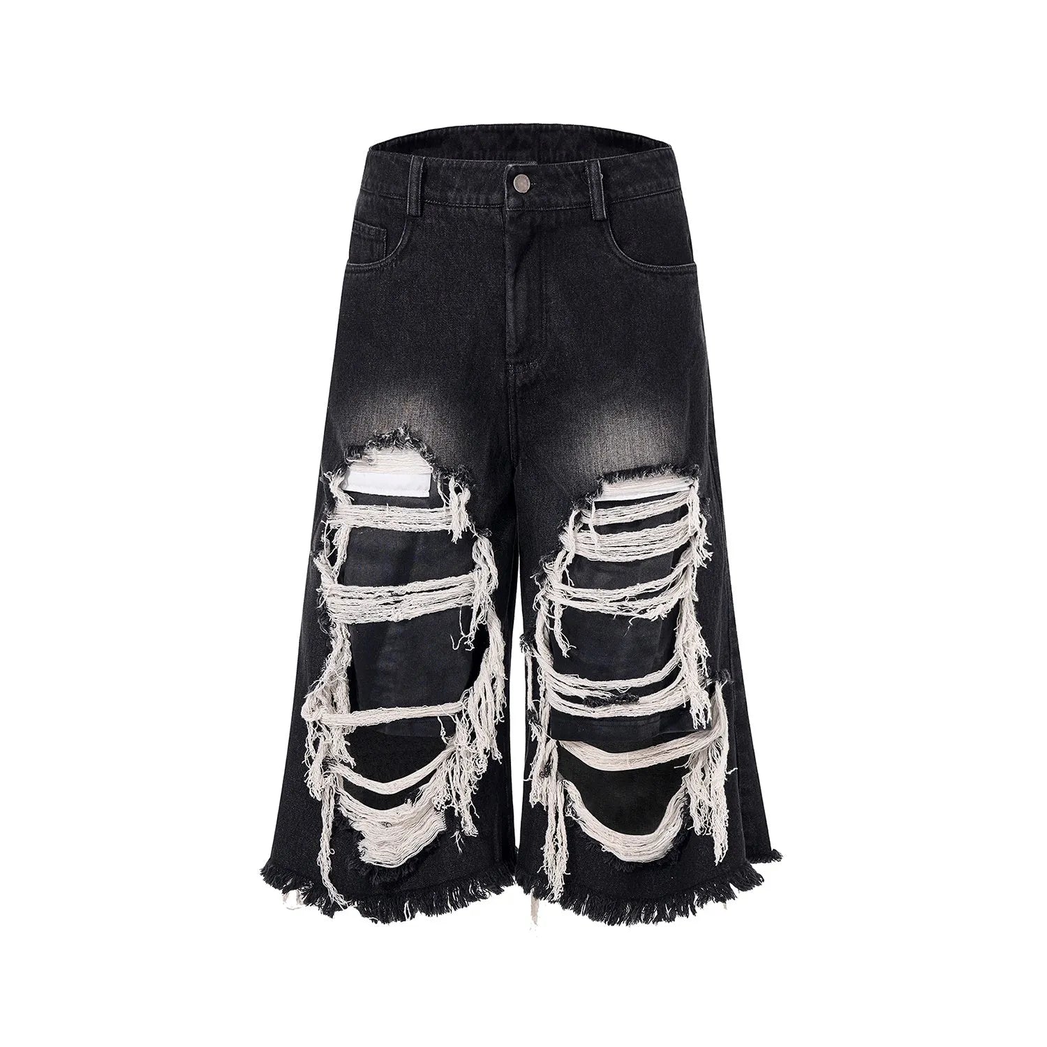 Black women's cropped wide-leg jeans with mid-high waist and ripped patch detail