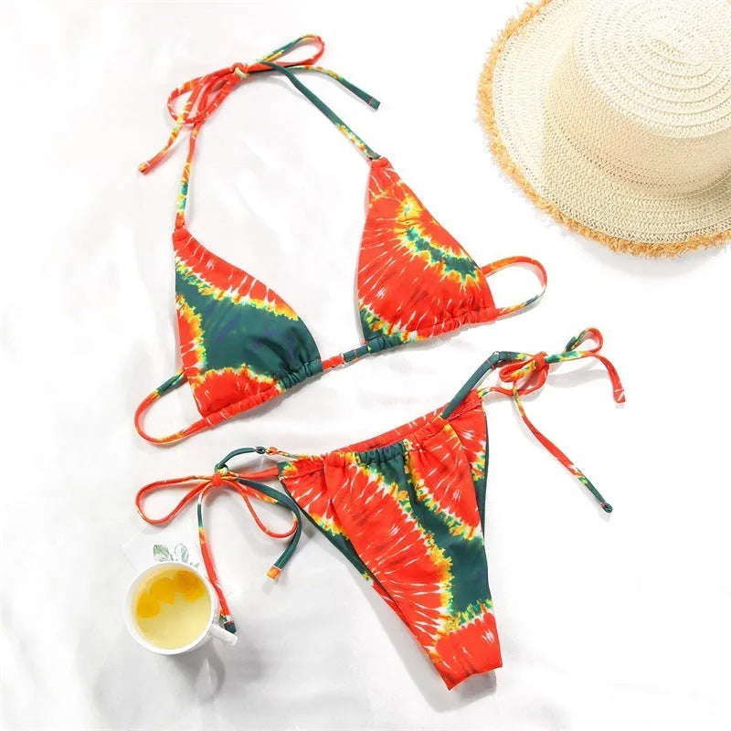 Women's polka dot print split swimsuit bikini available in multiple colours and patterns
