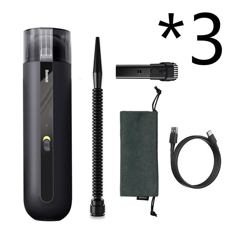BASEUS wireless handheld car vacuum cleaner in black, white, or green with blowing hose attachment