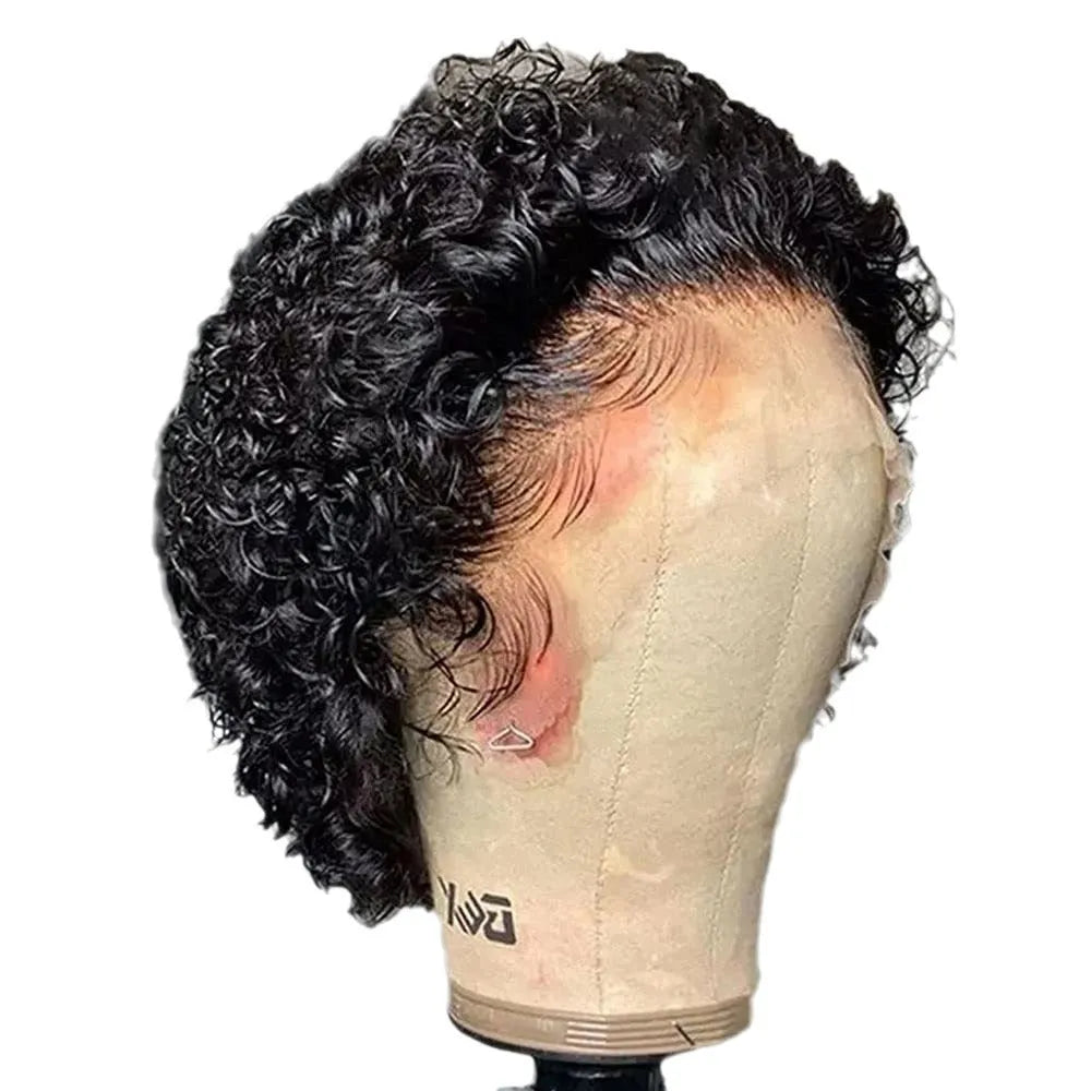 Black human hair lace cover with 13x1 colour blend in pixie wig style