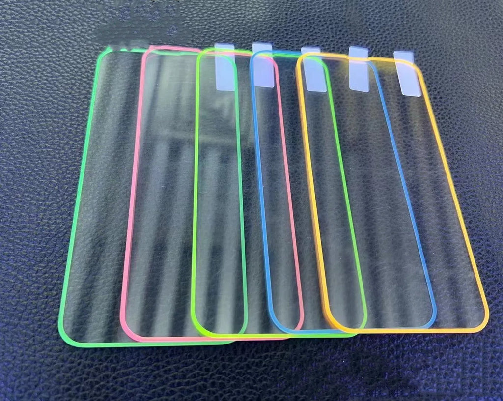 Luminous tempered glass screen protector for iPhone in pink yellow green blue grass green colours