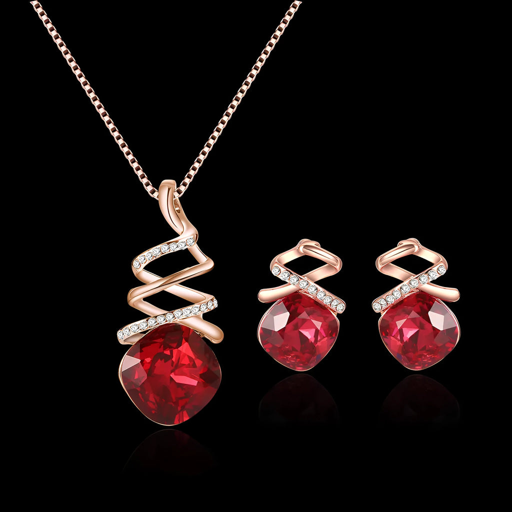 Women's jewellery set showing alloy necklace with water wave chain and matching earrings