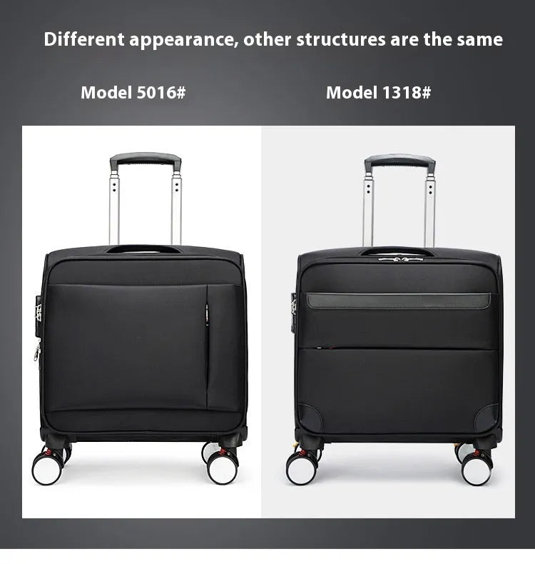18-inch black Oxford cloth business suitcase with telescopic handle and universal wheels