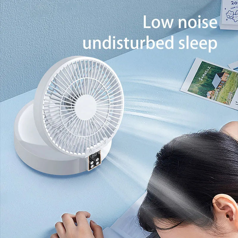 Portable USB rechargeable folding fan with remote control and night light in white, blue or green