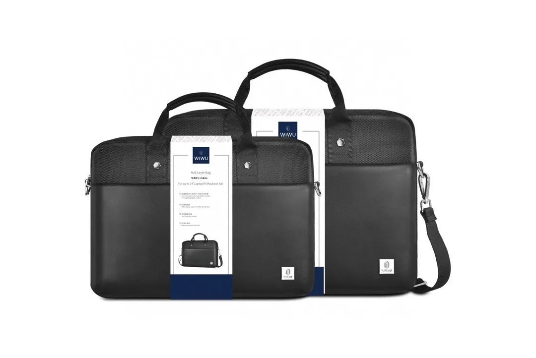 Black Oxford cloth computer organiser handbag with multiple pockets and security lock for 14" or 15.6" laptops