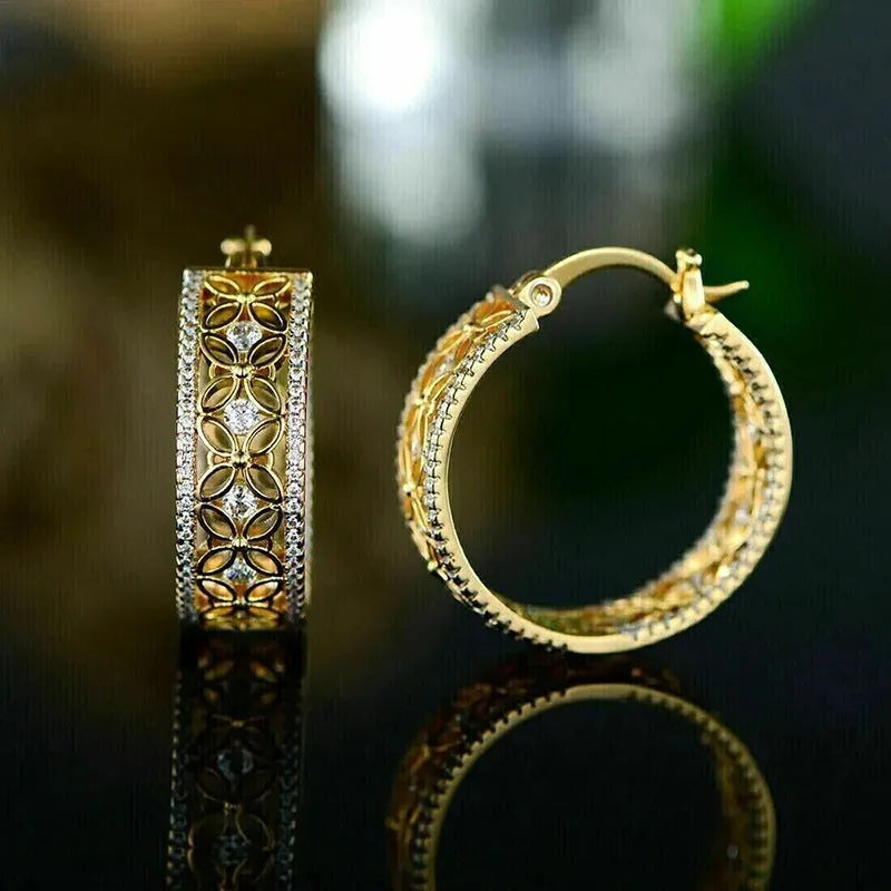 Geometric horse eye butterfly copper ear clips with yellow gold finish for women