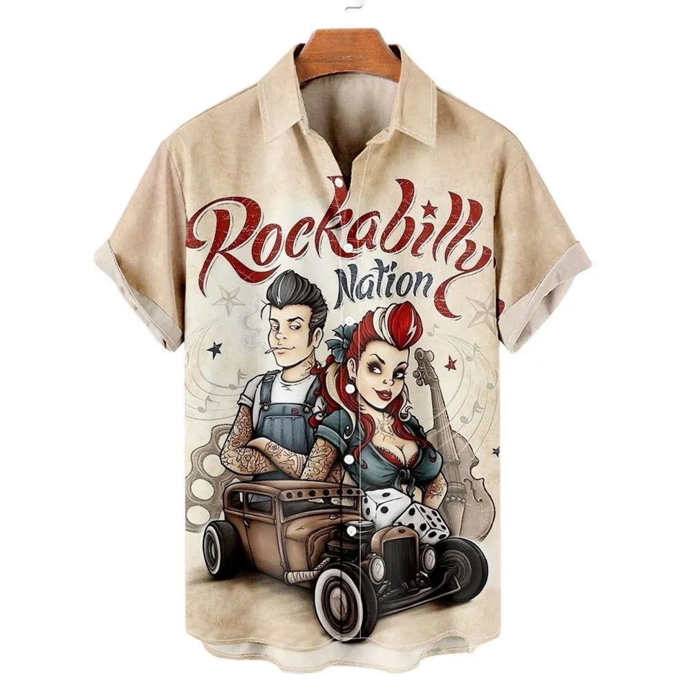 Men's slim fit floral beach shirt with 3D printed pattern on polyester fabric