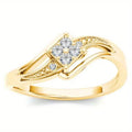 Women's copper diamond shape ring with micro inlaid zircon geometric design in yellow gold colour