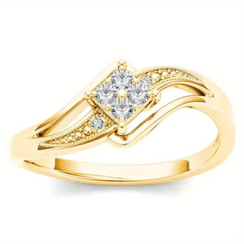 Women's copper diamond shape ring with micro inlaid zircon geometric design in yellow gold colour