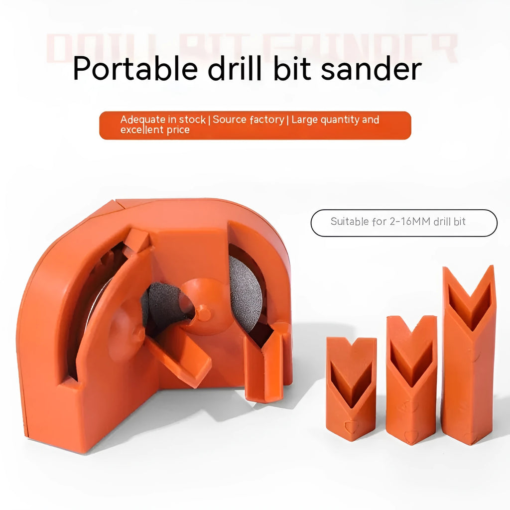 Universal portable grinding drill tool set showing orange and black sanders with two replacement grinding wheels.