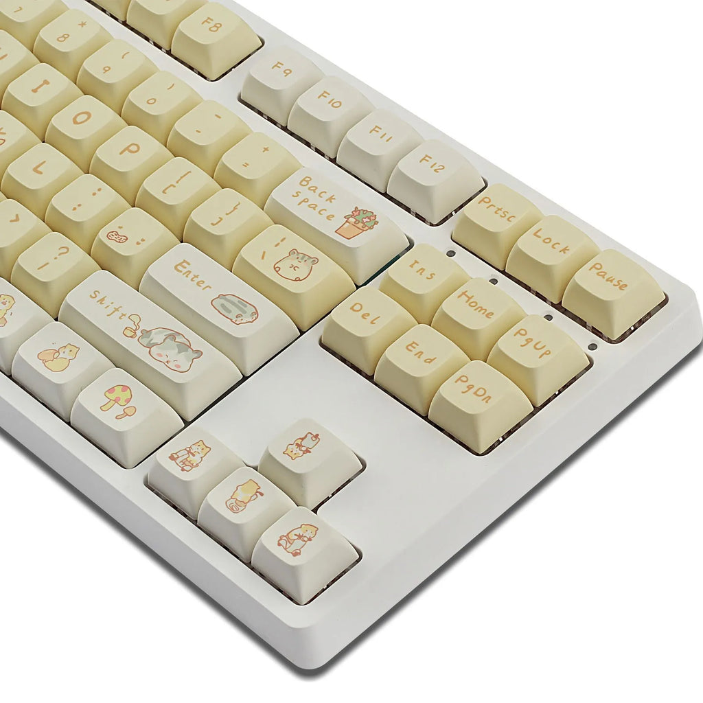XDA profile mechanical keyboard keycaps in custard yellow and mouse grey colours for 68 75 98 100 keyboard layouts