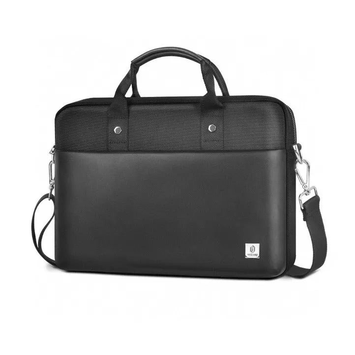 Black Oxford cloth computer organiser handbag with multiple pockets and security lock for 14" or 15.6" laptops