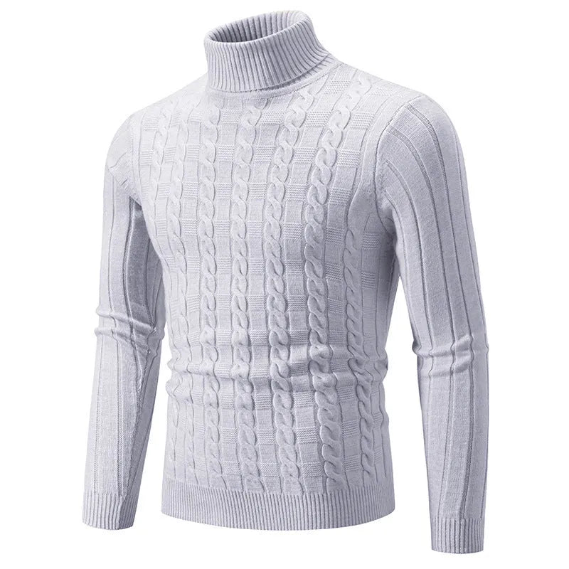 Men's slim fit chenille turtleneck pullover sweater in beige colour