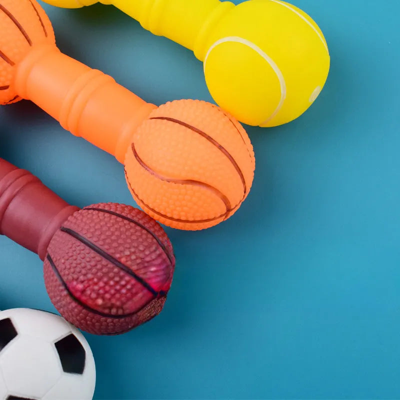 PVC football dumbbell shaped squeaky chew toy for dogs in assorted colours