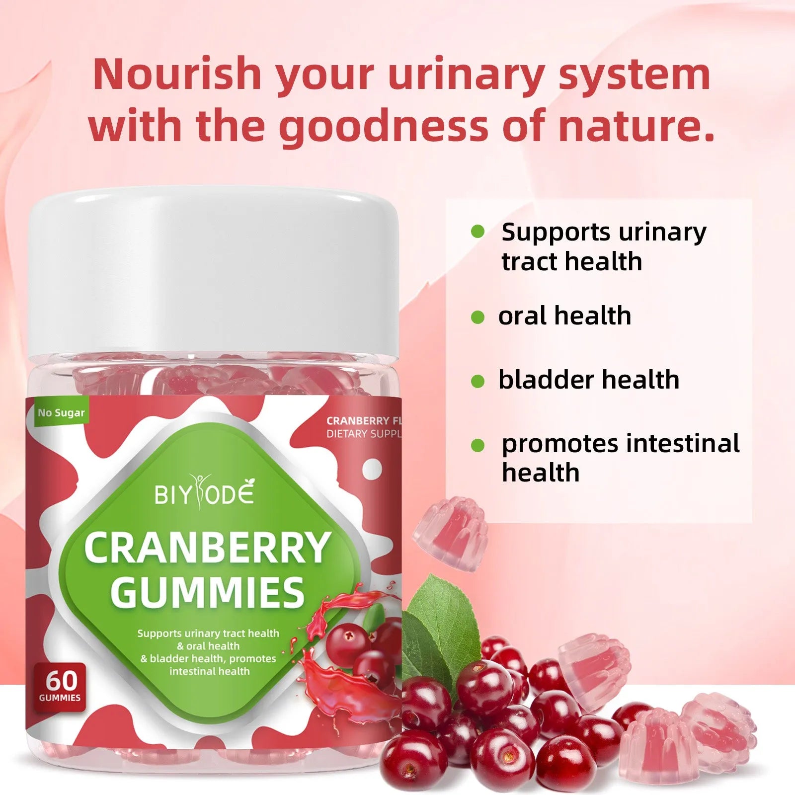 Bottle of cranberry gummies supplement with 60 gummies for immune support