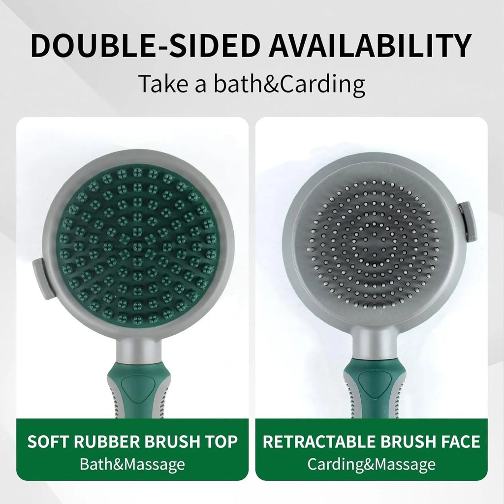 Green two-sided silicone pet brush with slicker brush and massager sides