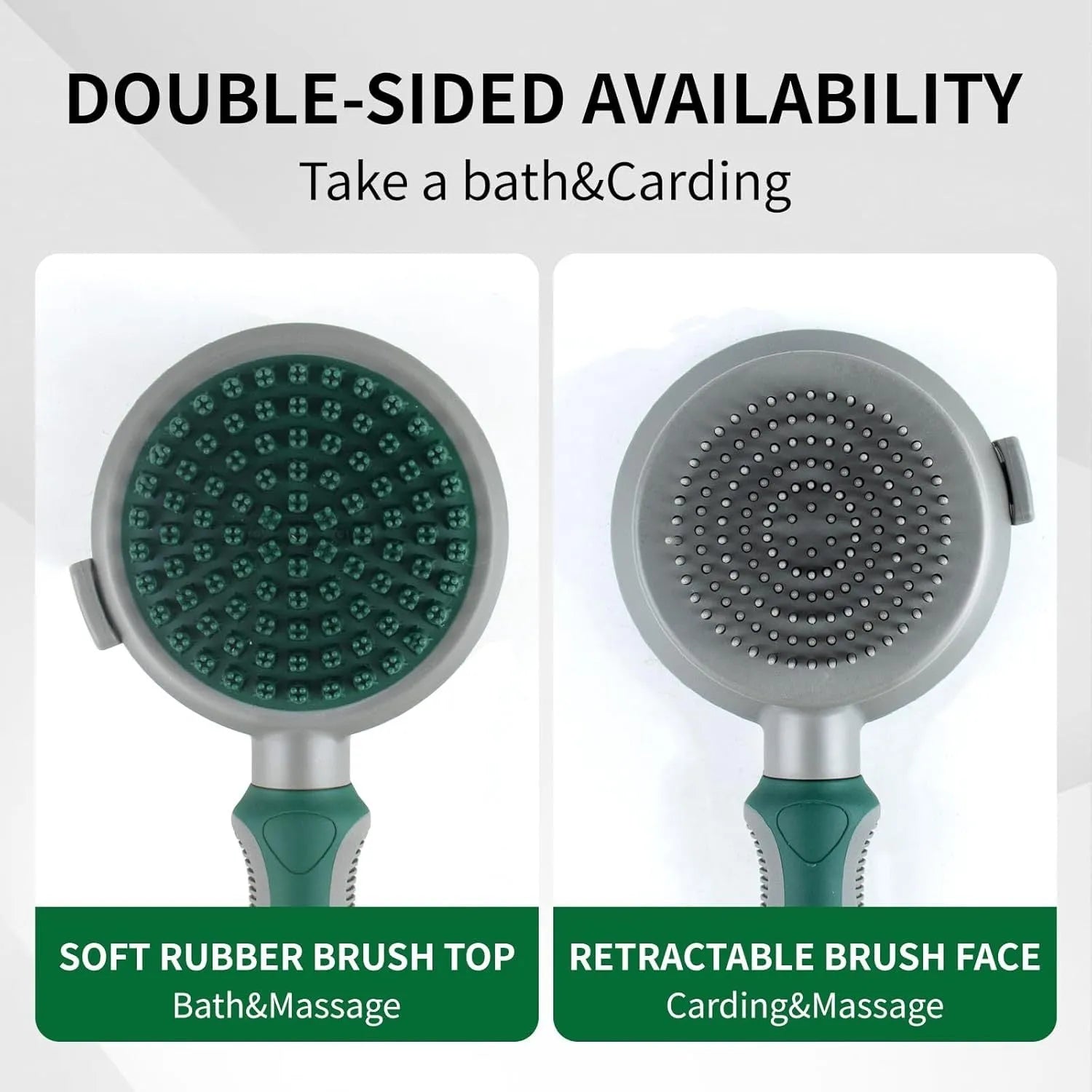 Green two-sided silicone pet brush with slicker brush and massager sides