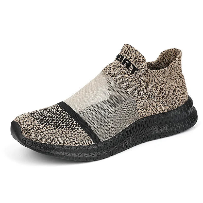 Flyknit casual sock shoes in khaki colour with lace-up fastening and round toe