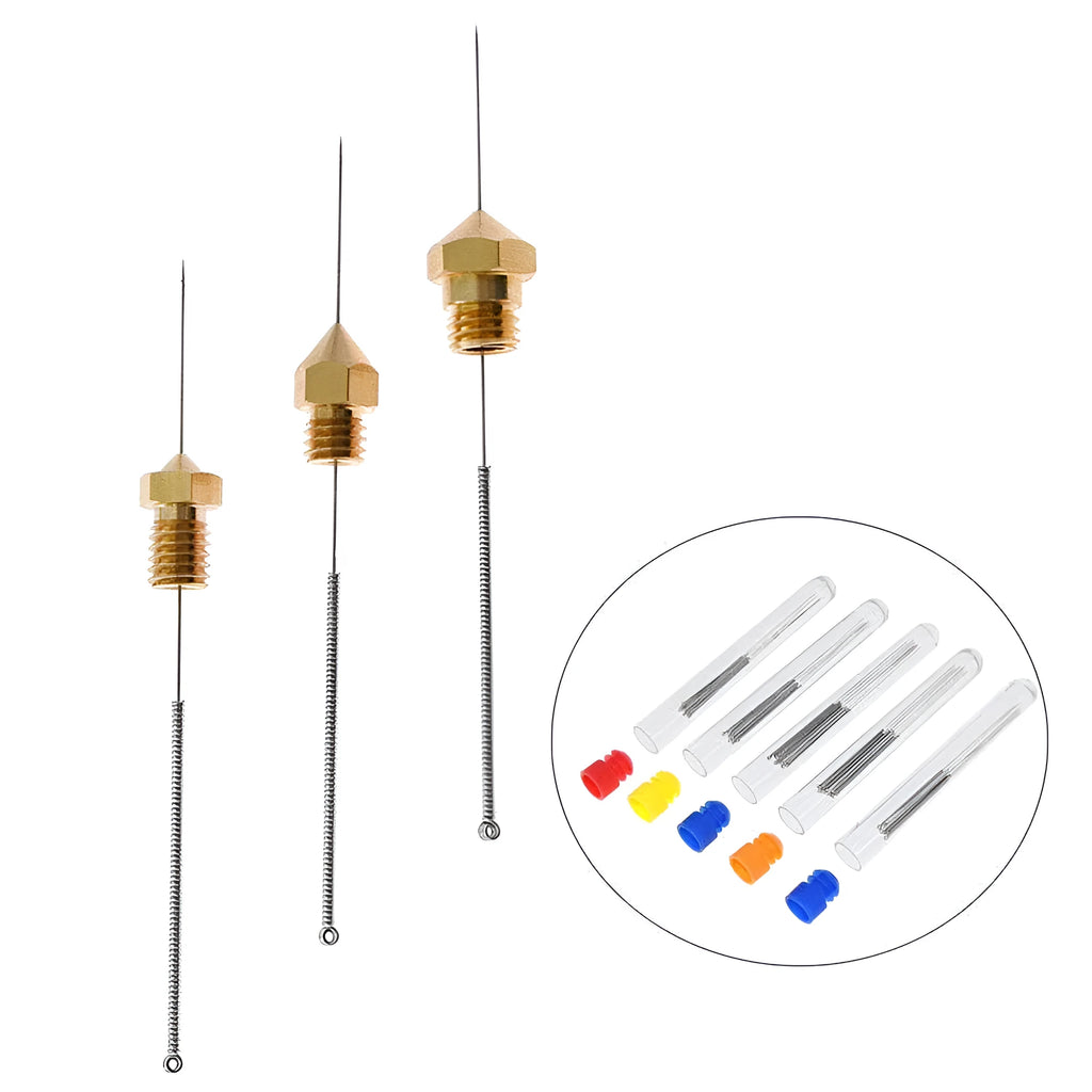 Mk8 E3D 3D printer nozzle cleaning needles in five sizes with ten pieces per box