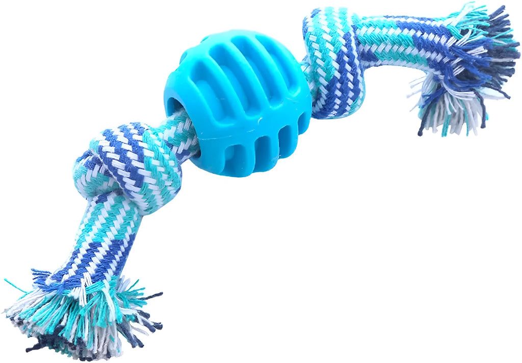 Dog chew toy with rope elements and molar design for teeth cleaning