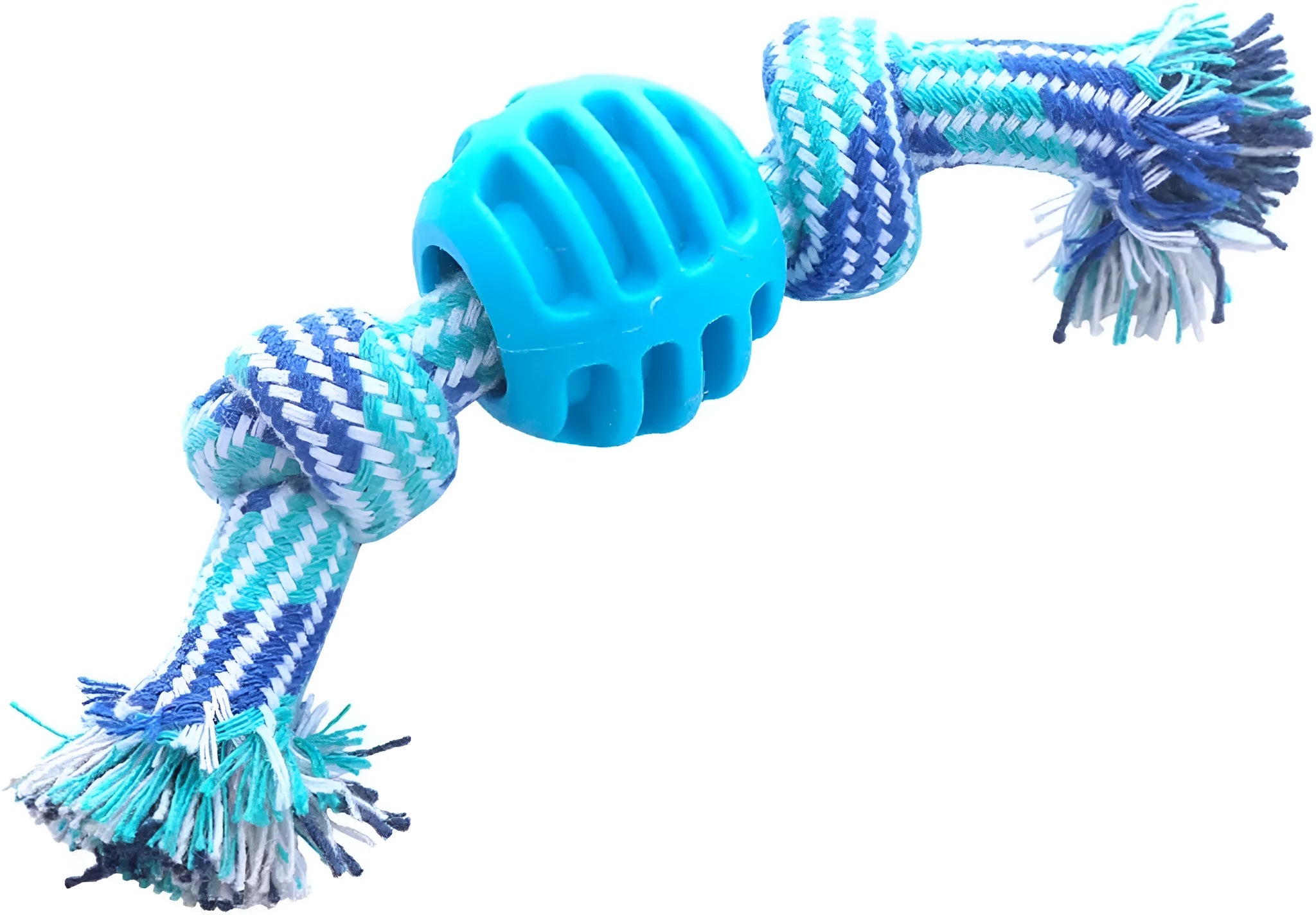 Dog chew toy with rope elements and molar design for teeth cleaning