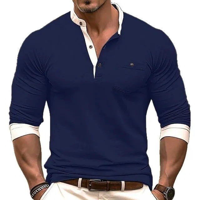 Men's long sleeve round neck cotton T-shirt in solid colours from S to XXXL sizes