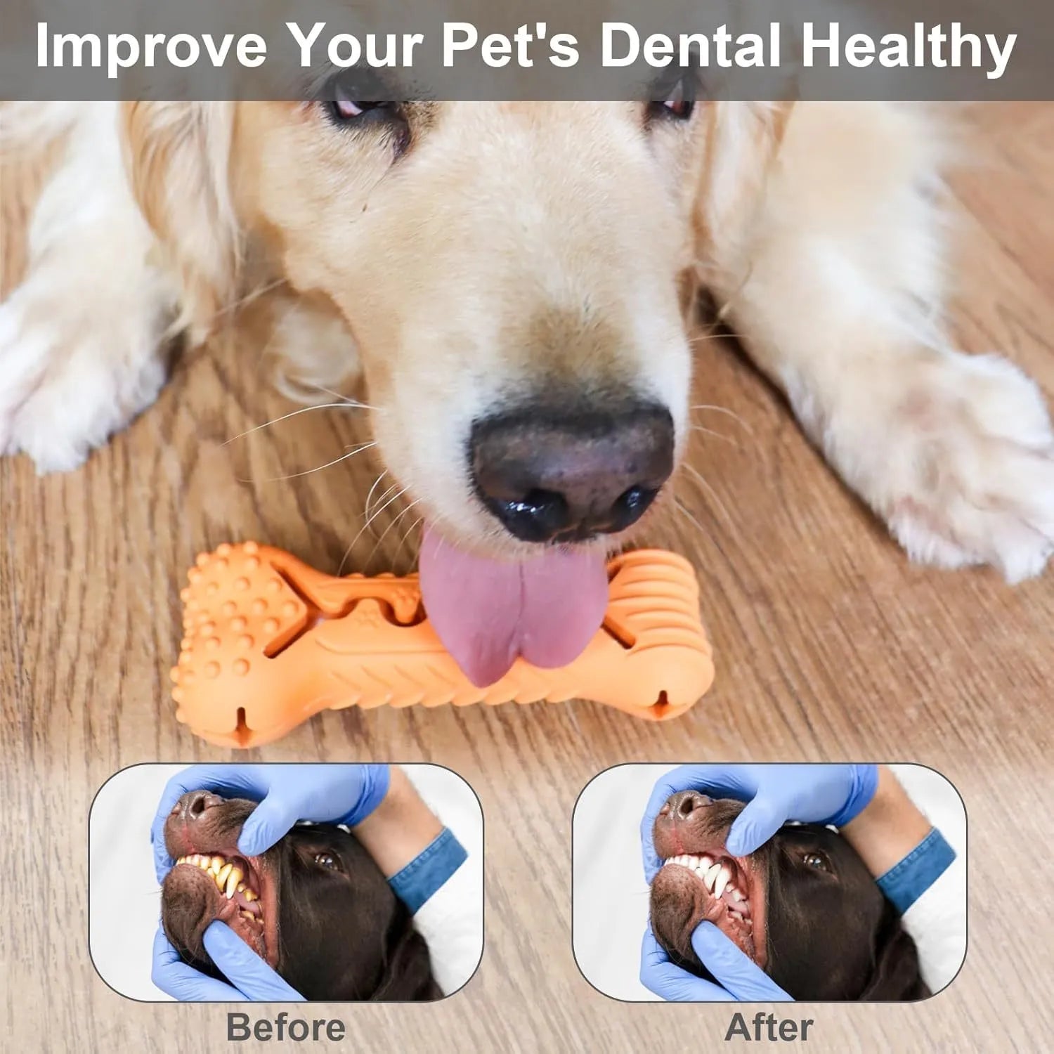 Blue natural rubber bone-shaped dog chew toy for aggressive chewers and dental care.