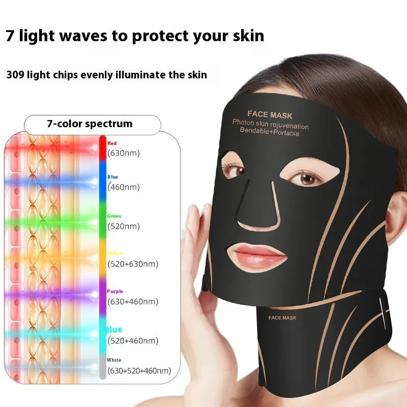 Black gold IPL phototherapy facial mask with silicone headband and touch screen control panel