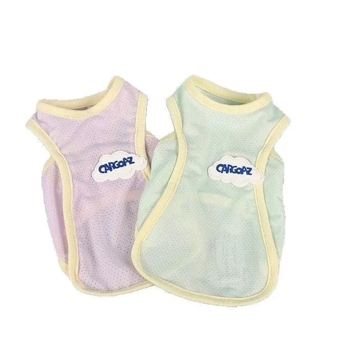 Grass green polyester cat cooling vest with anti-lint fabric for summer wear