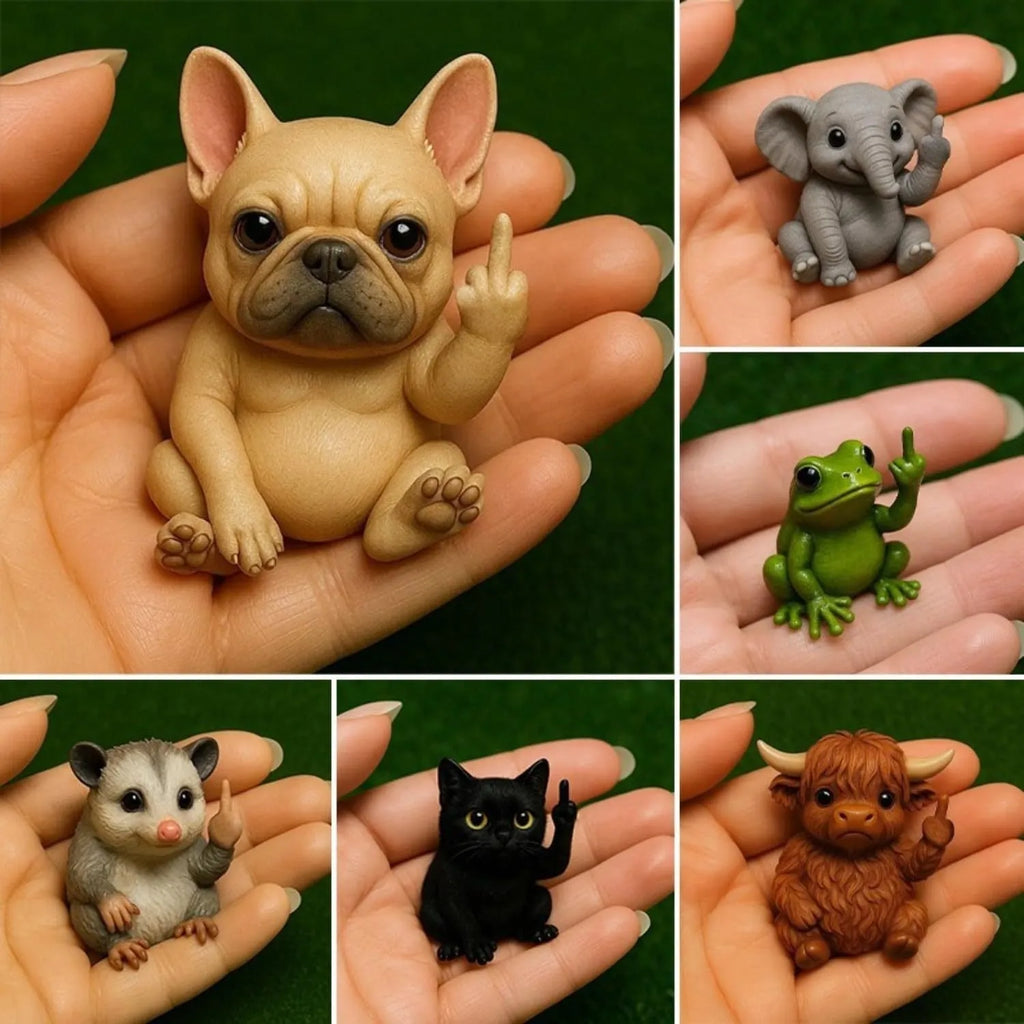 Resin animal middle finger ornament showing mini vertical doll in one of seven animal styles