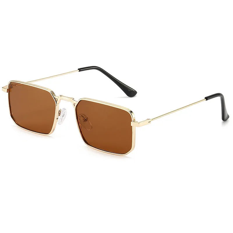 European American square steampunk men's sunglasses with gold frame and gray lens