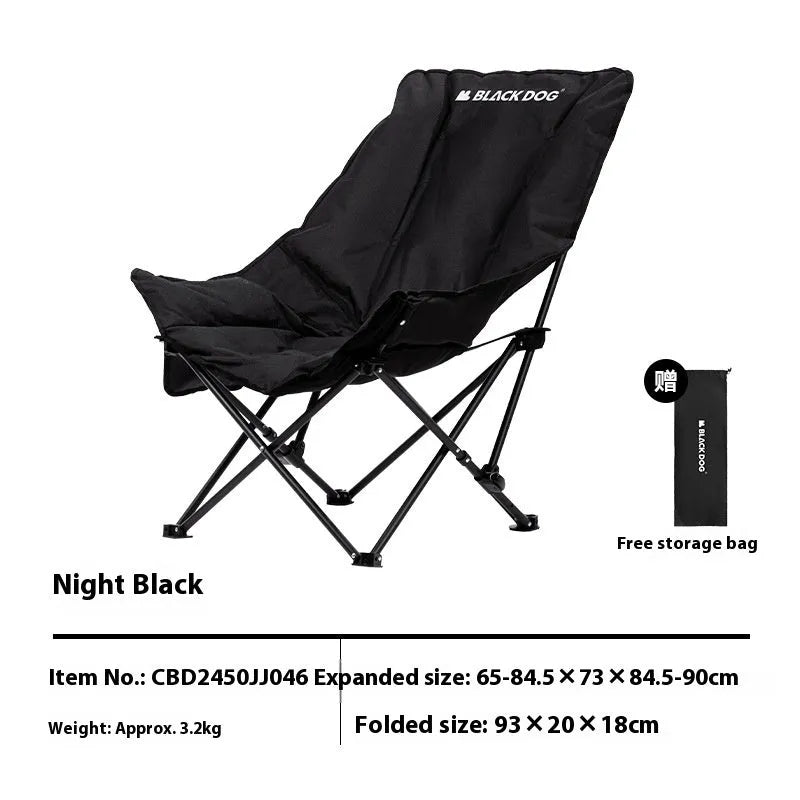 Night black folding camping moon chair with Oxford cloth fabric in folded position