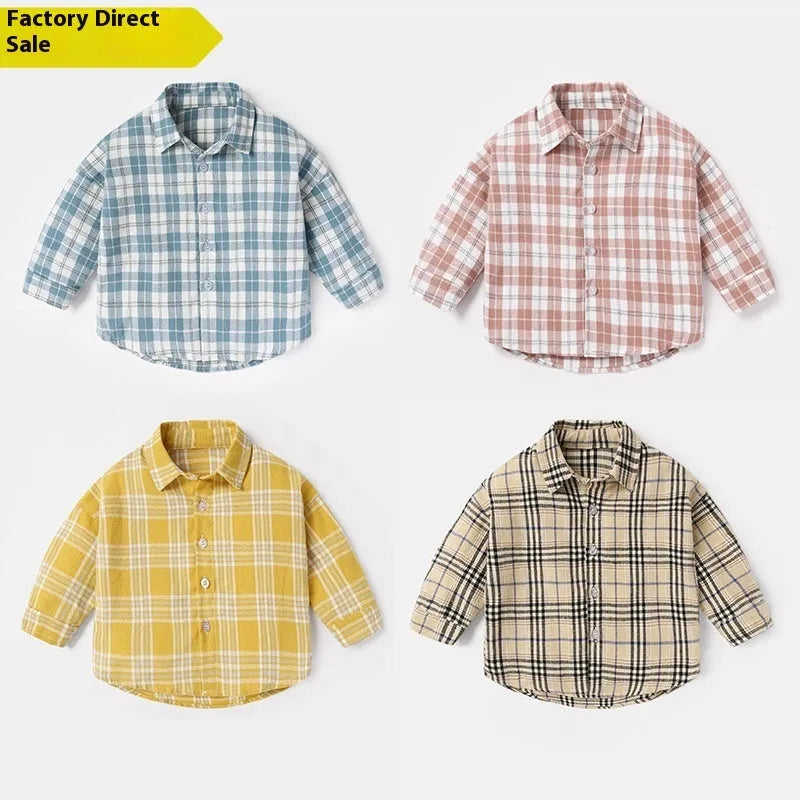 Boys' casual cotton shirt with lattice animal print in light blue, shown in size for 90cm height.