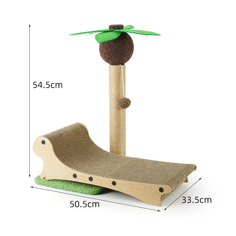 Wooden beach chair shaped cat climbing frame with scratch board surface and hemp mat column