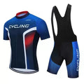 Unisex blue cycling jersey and pants set for summer mountain and road biking