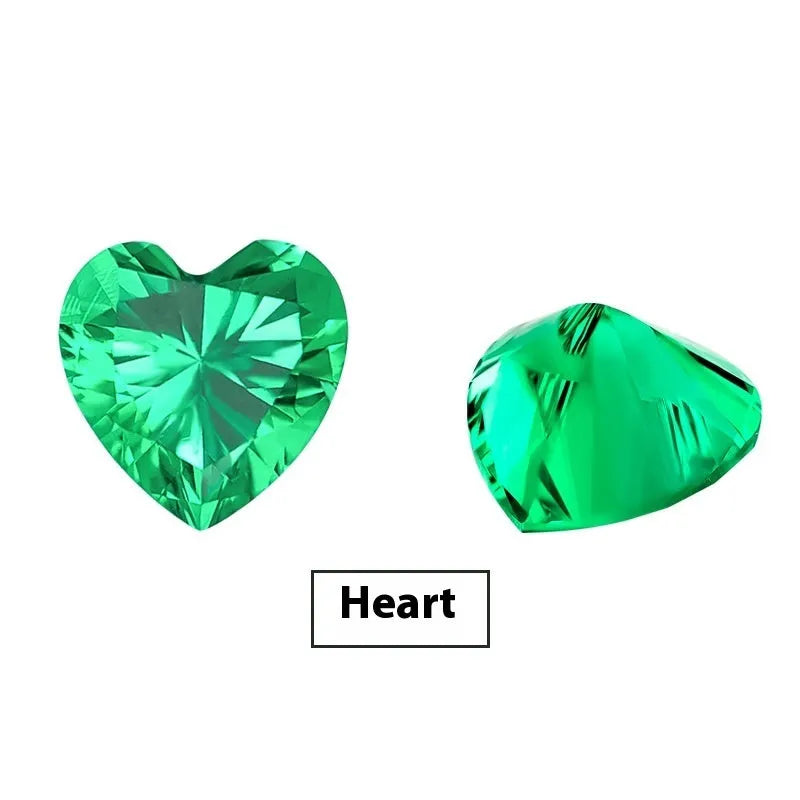 Cultivated emerald synthetic gemstone in Columbia green treasure colour showing round and grandmother cut options